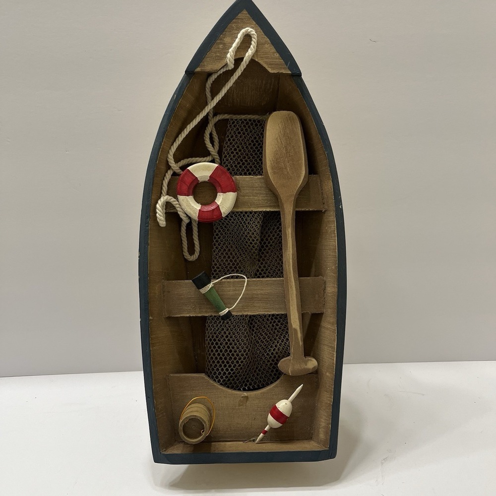 Nautical Coastal Theme Boat Wall Shelf Decor Wooden Rowboat 15"